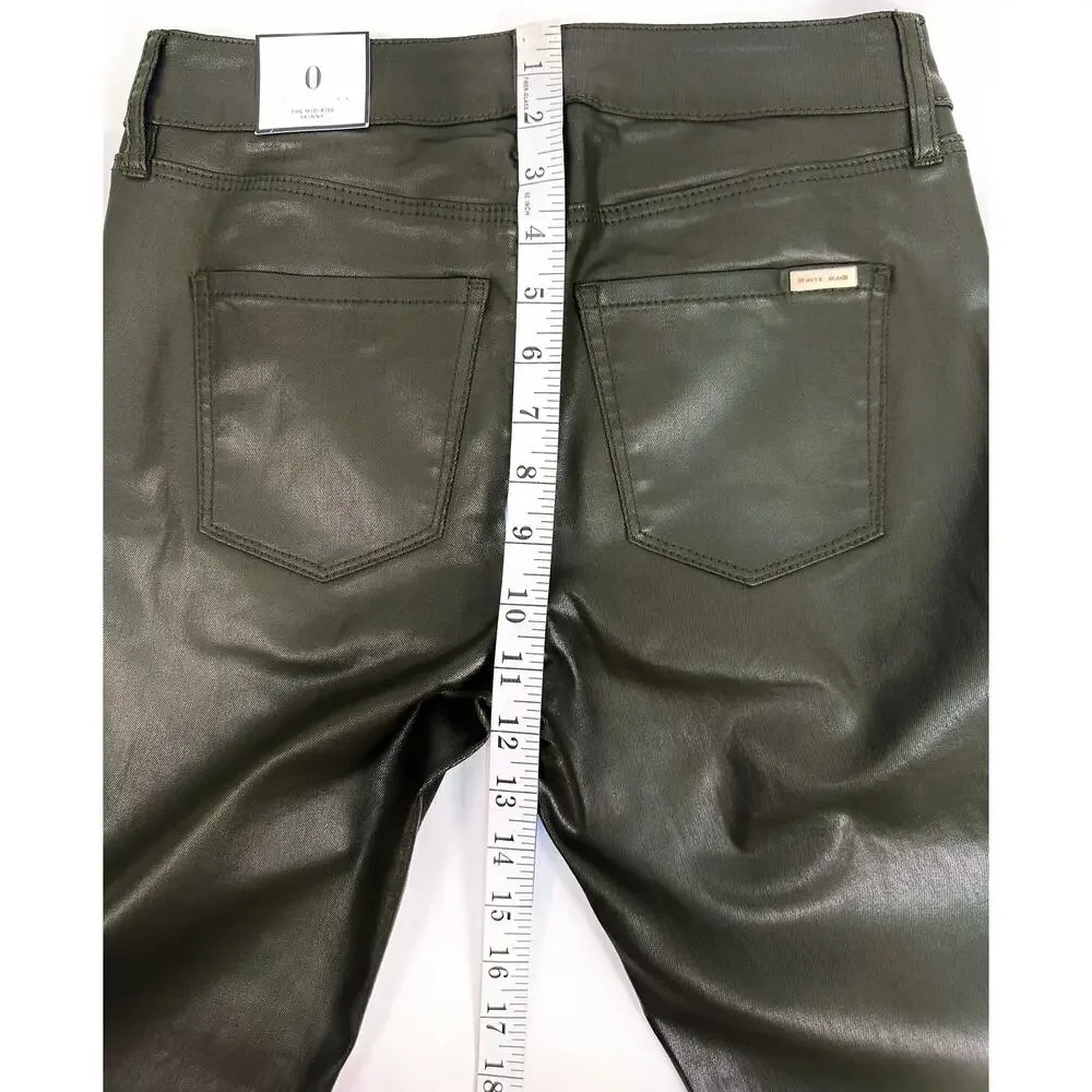 NWT White House Black Market Mid Rise Coated Moto Skinny Jeans Green Size 0R - Picture 11 of 12